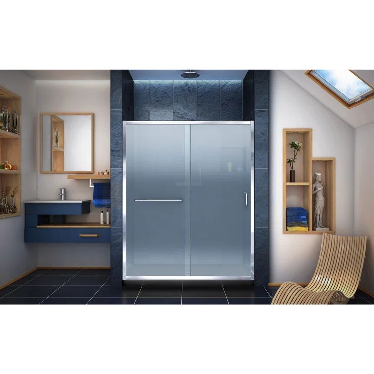 Infinity-Z 60" Satin Black Semi-Frameless Frosted Sliding Shower Kit