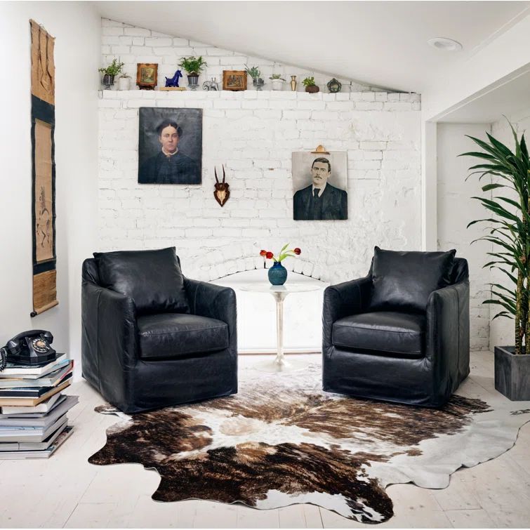 Rider Black Handcrafted Leather Swivel Chair
