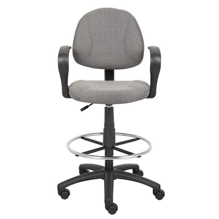 Gray Tweed Fabric Ergonomic Drafting Chair with Footring