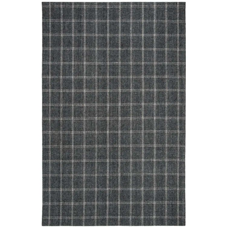Charcoal Hand-Knotted Wool and Viscose Plaid Rug 3' x 5'