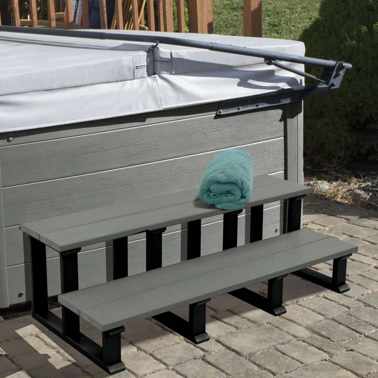 Coastal Teak 47" Synthetic Wood Two-Tier Hot Tub Steps