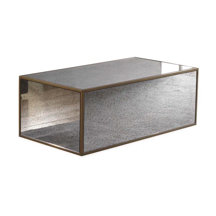 Antique Smoky Mirrored Rectangular Coffee Table with Brass Frame