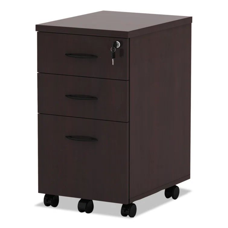 Mahogany 3-Drawer Mobile Lockable File Pedestal