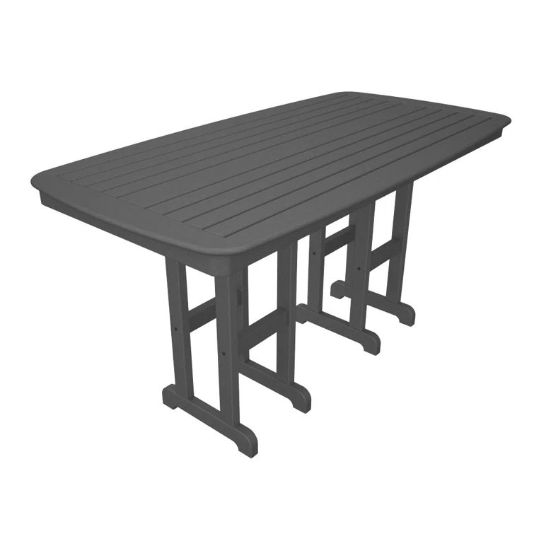 Slate Grey Rectangular Plastic Outdoor Dining Table with Umbrella Hole