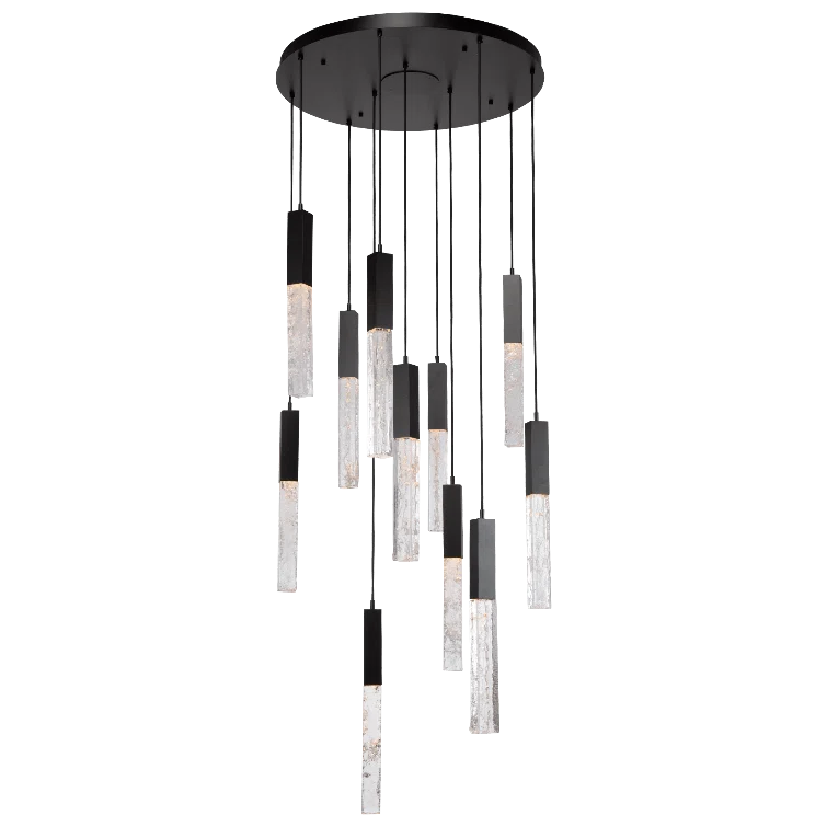 Axis 11-Light Matte Black LED Cluster Island Pendant with Artisan Glass