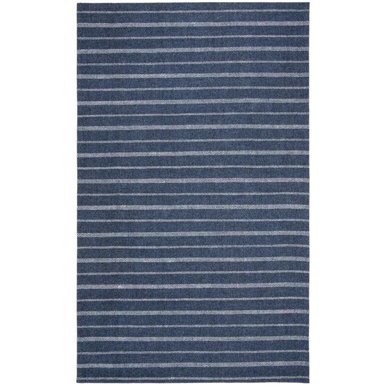 Navy and White Striped Wool Viscose Area Rug 9' x 12'