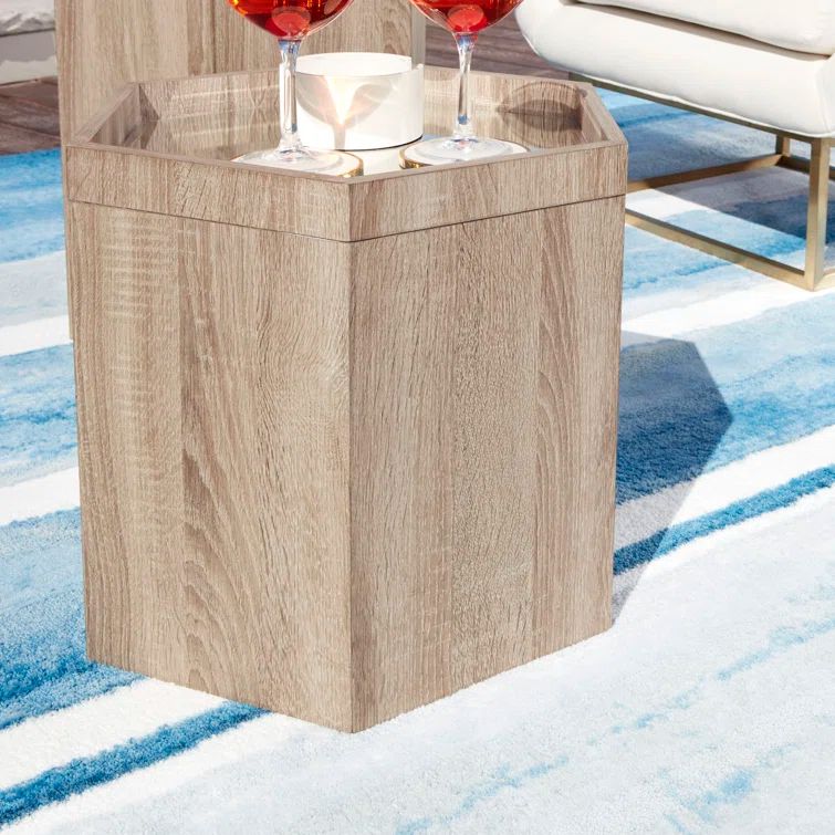 Contemporary Hexagonal Wood & Glass Honeycomb Mirrored Table