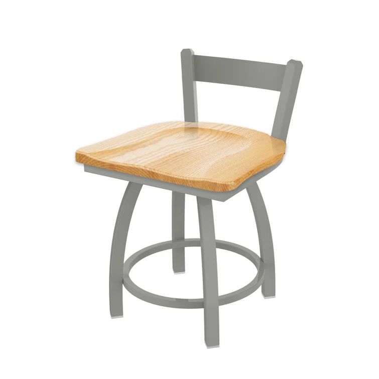 Catalina 18" Anodized Nickel Swivel Vanity Stool with Natural Oak Seat