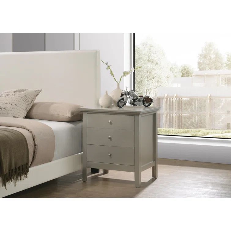 Hammond 3-Drawer Silver Champagne Wood Nightstand
