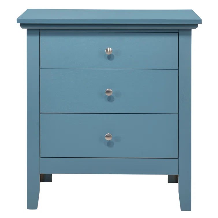 Teal Blue 3-Drawer Solid Wood Nightstand