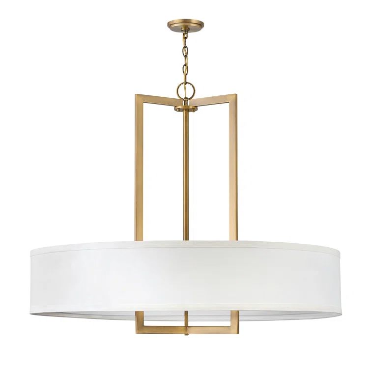 Hampton Elegance Brushed Bronze Drum Chandelier with Off-White Linen Shade