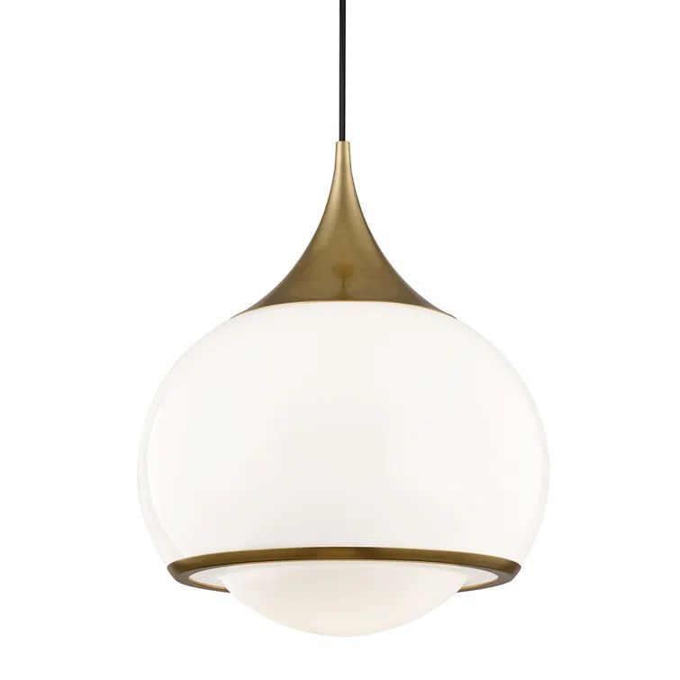 Reese Aged Brass Globe Pendant with Opal Glass Shade