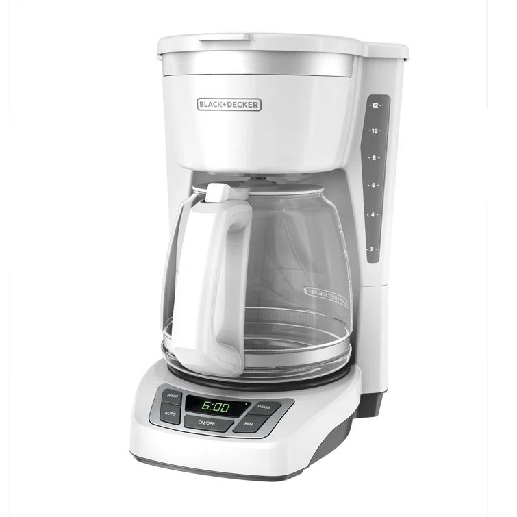 White Digital Drip Coffee Maker with Glass Carafe