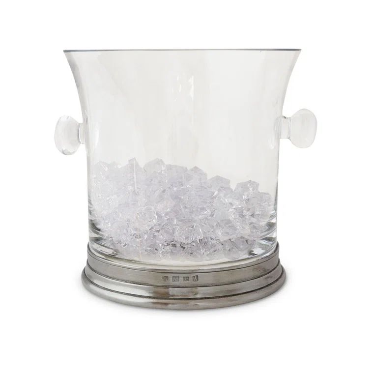 Clear Glass and Pewter Ice Bucket with Handles