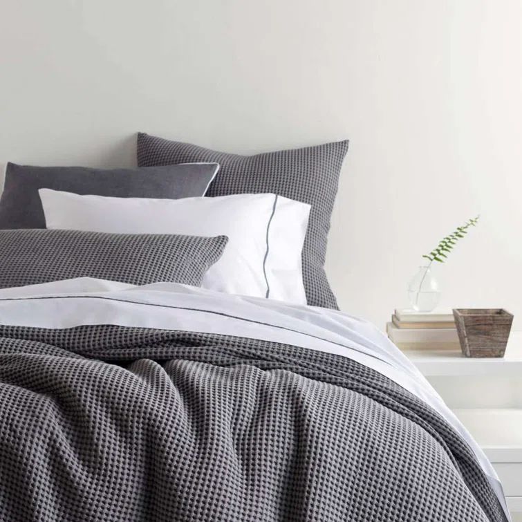 Gray Cotton Waffle Weave King Coverlet