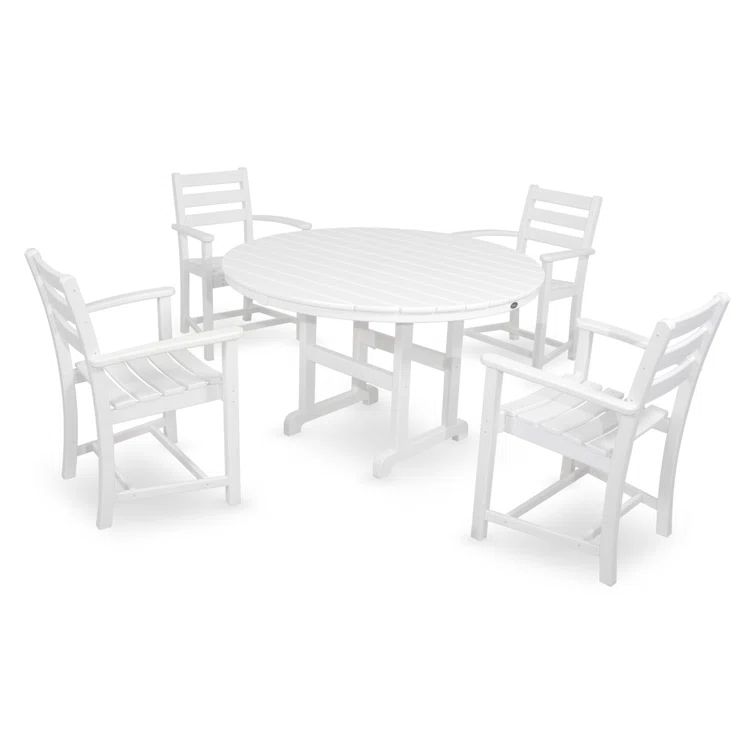 Classic White HDPE 5-Piece Round Outdoor Dining Set