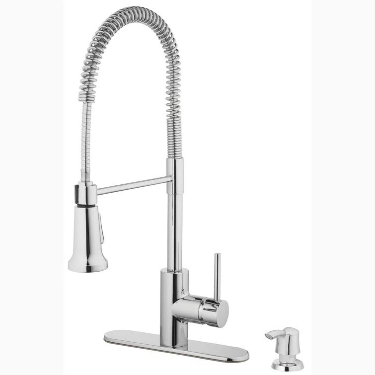 Chrome 21" Pull Down Kitchen Faucet with Soap Dispenser