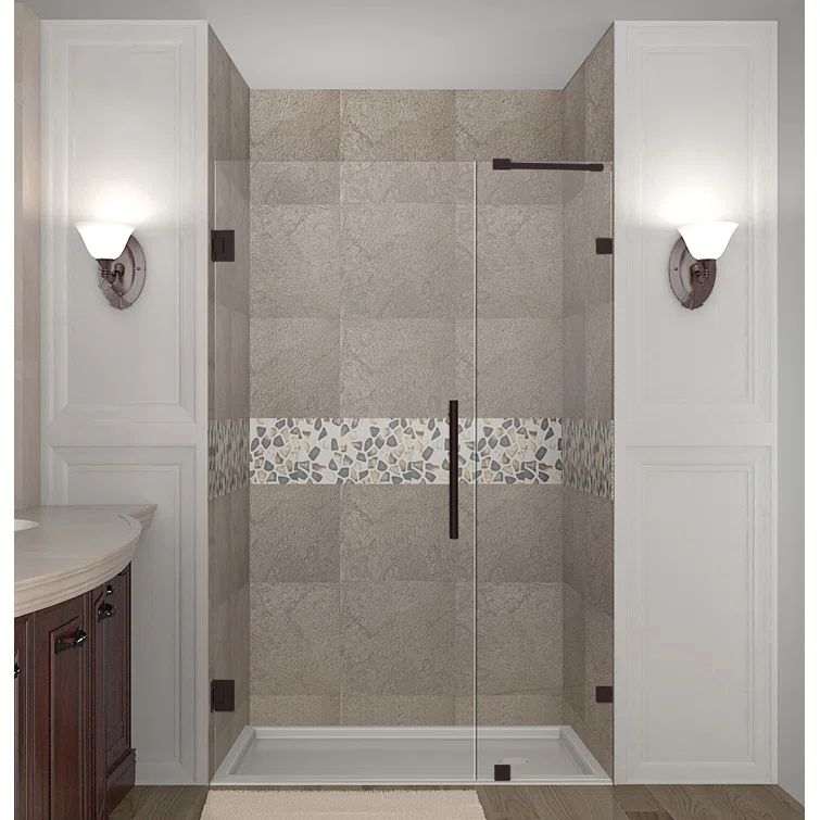 Nautis 65.25'' x 72'' Frameless Tempered Glass Shower Door with Bronze Hardware