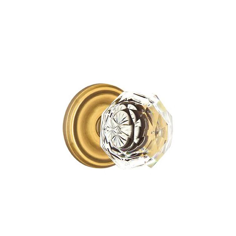 French Antique Brass Passage Door Knob Set with Diamond Glass Knob