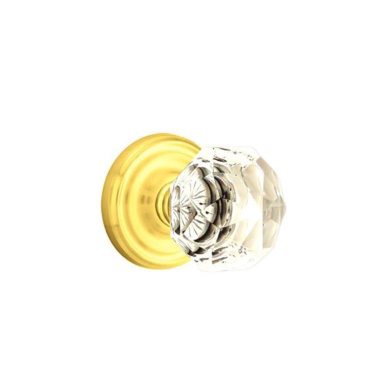 Polished Brass and Diamond Glass Passage Door Knob Set