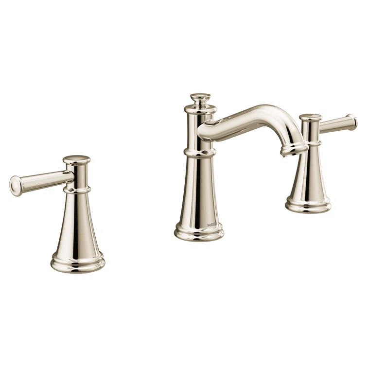 Polished Nickel Modern Widespread Bathroom Faucet with Metal Handles