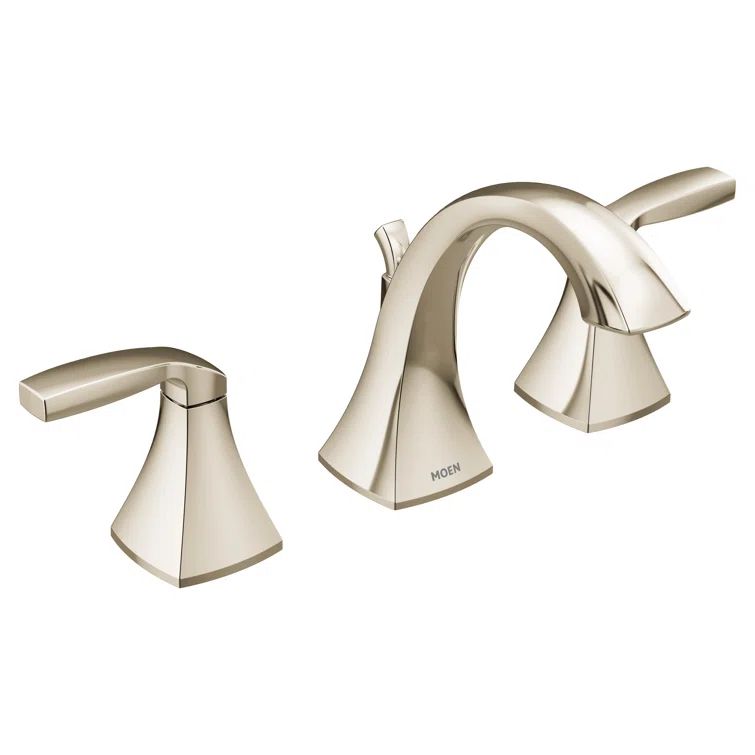 Polished Nickel Modern Widespread Bathroom Faucet with Metal Handles