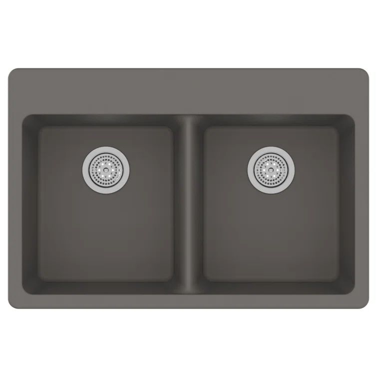 Gray Granite Quartz 33" Double Bowl Drop-In Kitchen Sink
