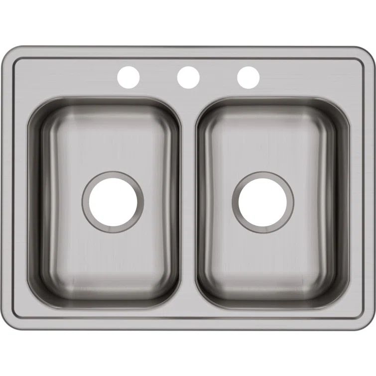 Dayton 25" Satin Stainless Steel Double Bowl Drop-In Kitchen Sink