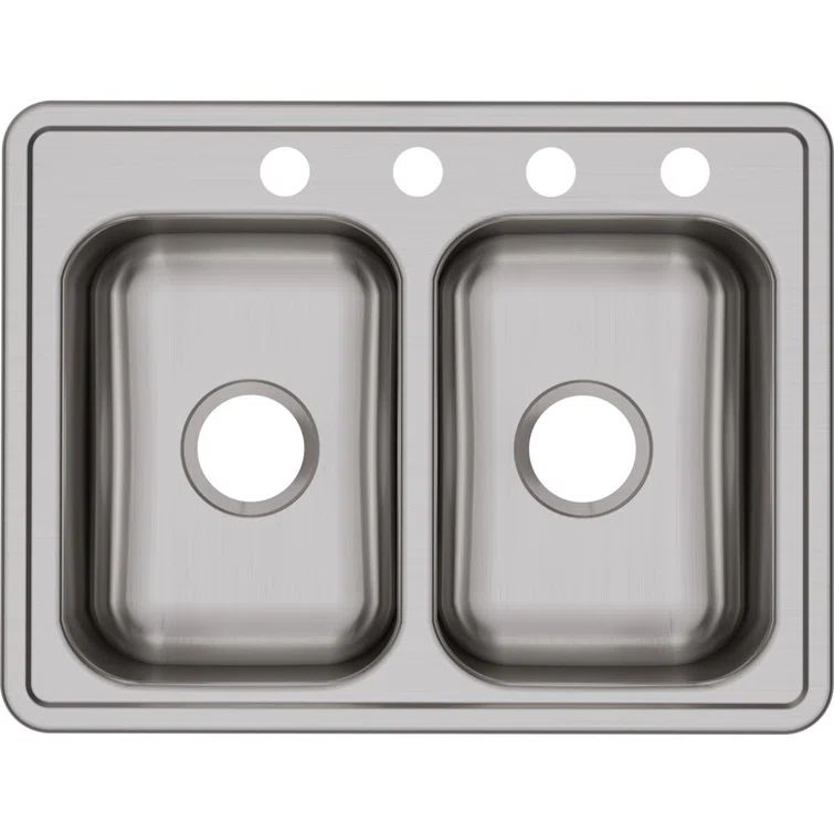 Stainless Steel Double Bowl Drop-In Kitchen Sink, 33" x 21"