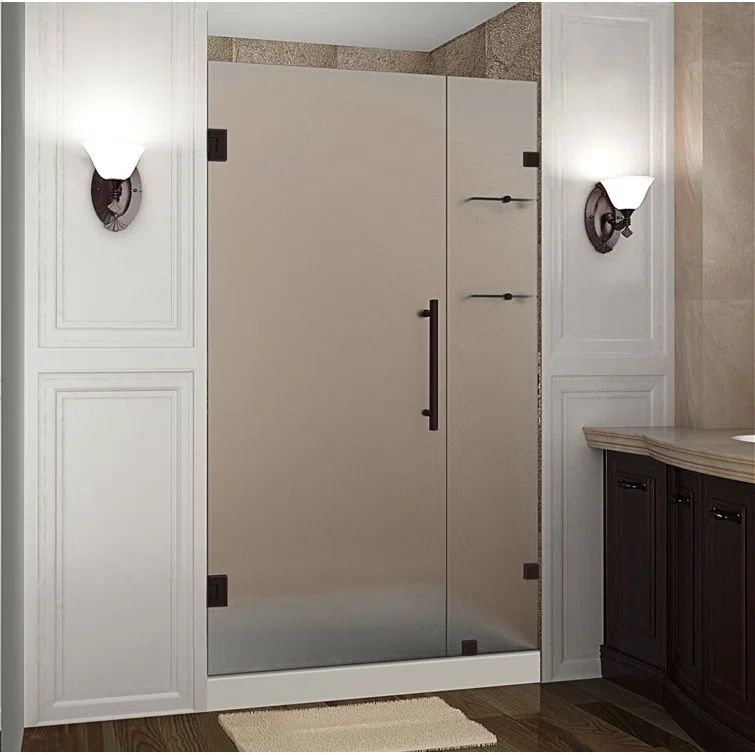 Bronze Frameless Pivot Shower Door with Frosted Glass