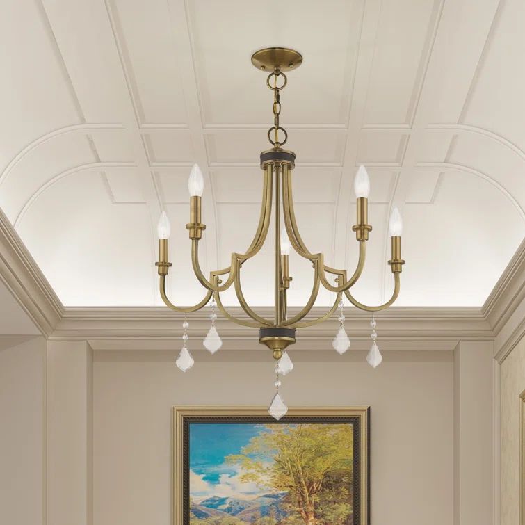 Antique Brass 5-Light Mini Crystal Chandelier