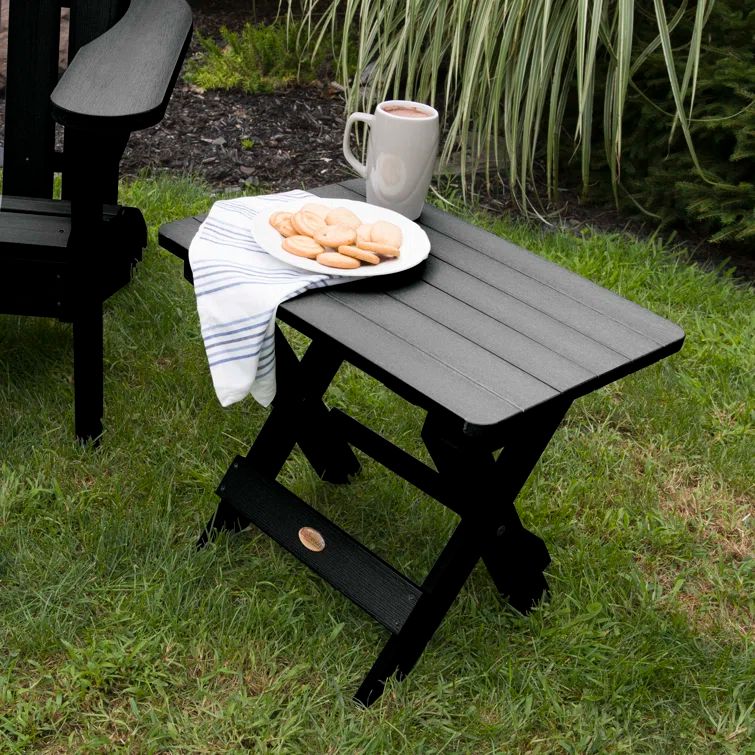 Compact Black High-Grade Poly Lumber Folding Adirondack Side Table