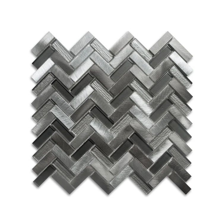 Gray Chevron Glass and Aluminum Mosaic Wall Tile