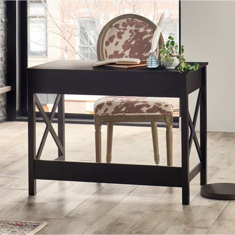 X-Frame Black Walnut Writing Desk with Dual Drawers