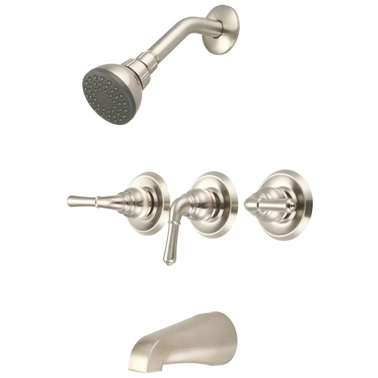 Brushed Nickel Wall Mounted Three-Handle Tub and Shower Set