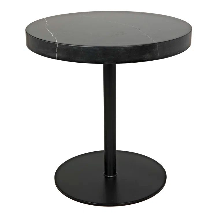 Minimalist Black Marble Round Pedestal End Table with Metal Base