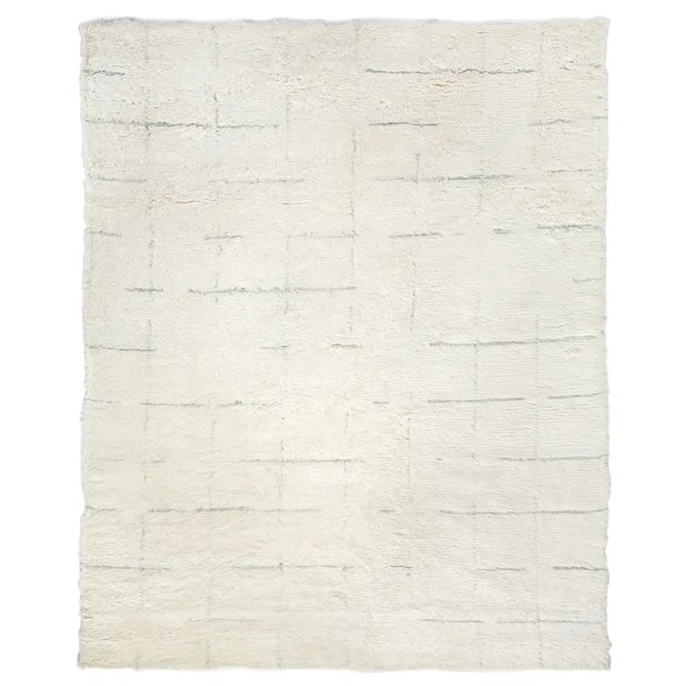 Ivory and Blue Hand-Knotted Bohemian Wool Rug 8' x 10'