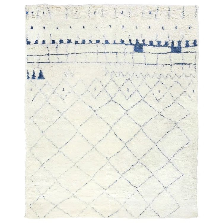 Bohemian Blue Geometric Hand-Knotted Wool & Cotton Rug, 10' x 14'