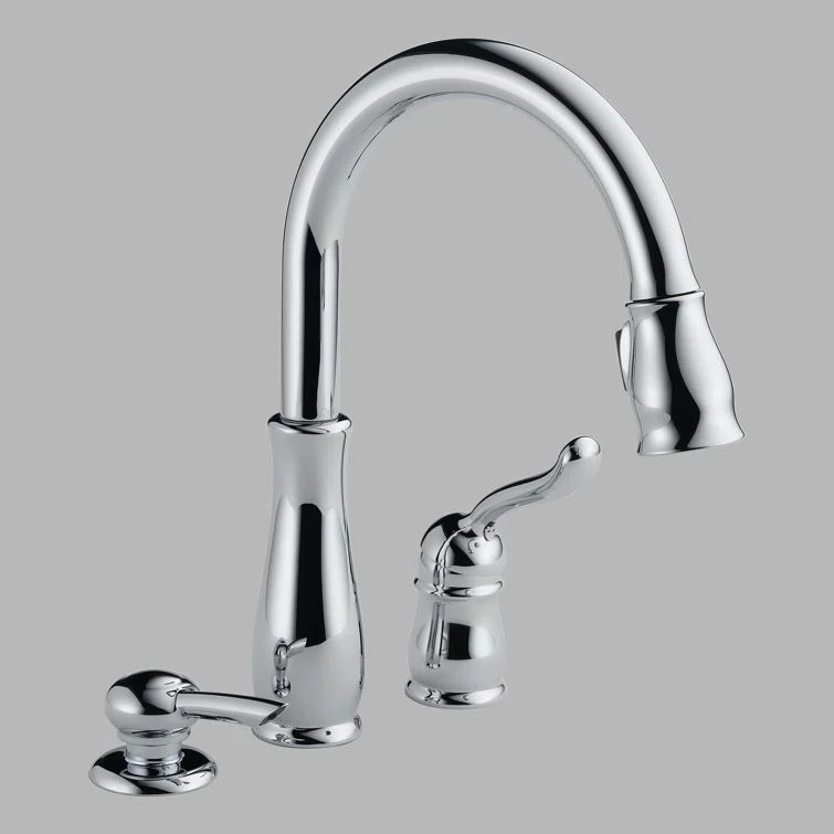 Leland Brushed Stainless Steel Pull-Down Kitchen Faucet with Soap Dispenser