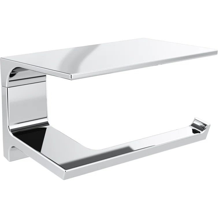 Polished Chrome Modern Wall Mount Toilet Paper Holder with Shelf