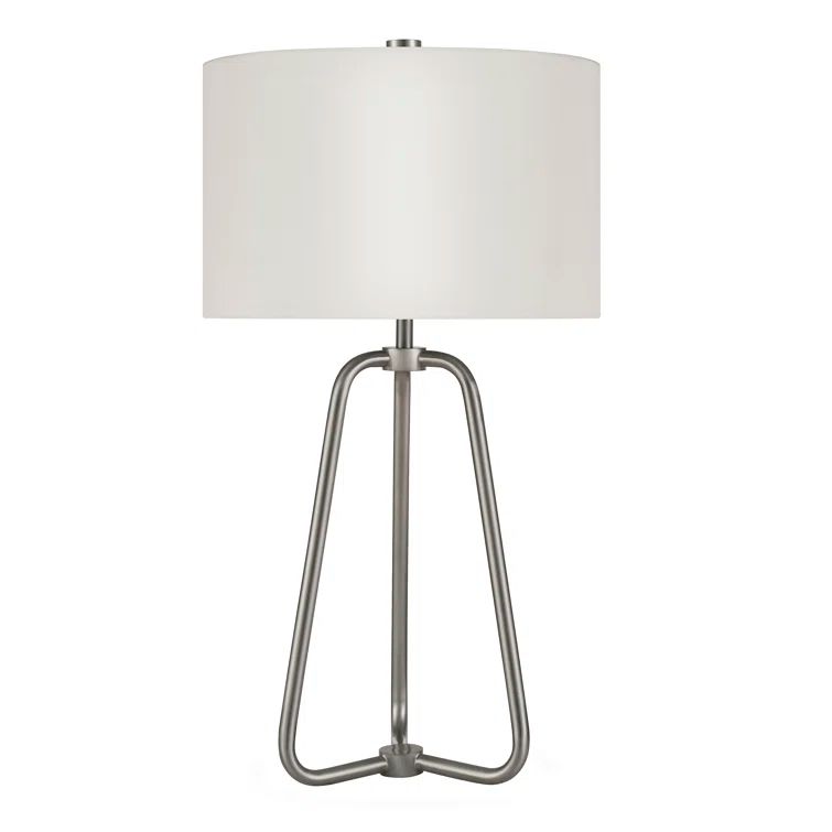 Sleek 25" Silver Metal Table Lamp with White Cotton Shade