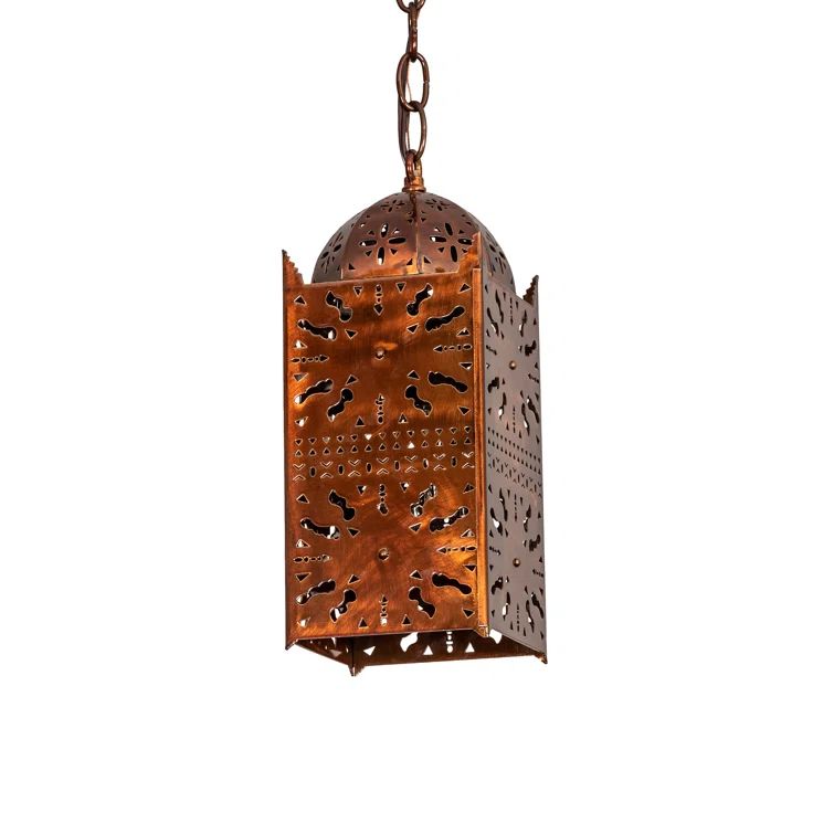 Moroccan Mini Island Pendant with Antique Copper Finish and Silver Mica Panels