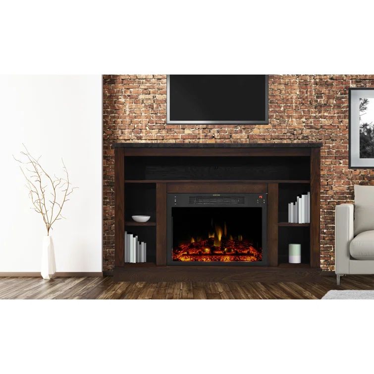 Mahogany MDF 47" Electric Fireplace TV Stand with Storage Shelves