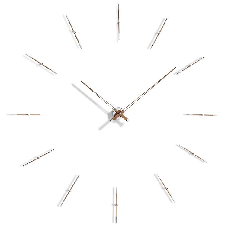 Large Chrome and Walnut Minimalist Wall Clock with German Mechanism