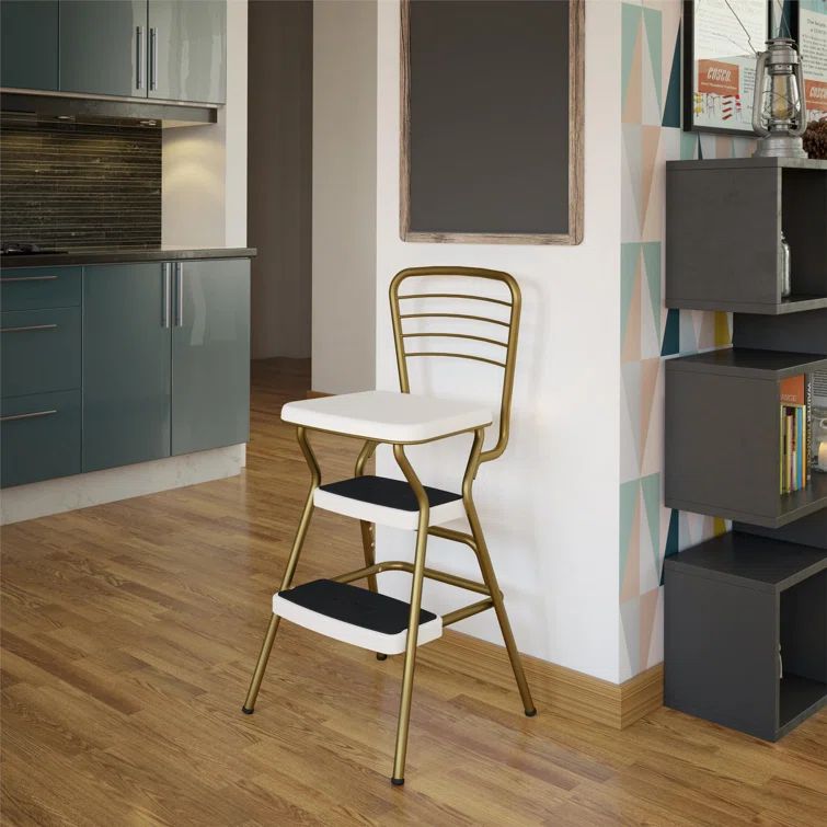 Gold and Cream Steel Foldable 2-Step Chair