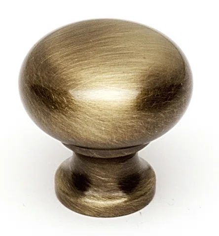 Antique English Round Brass Cabinet Knob with Mounting Hardware