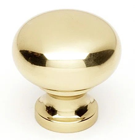 Polished Brass Round Cabinet Knob with Mounting Hardware