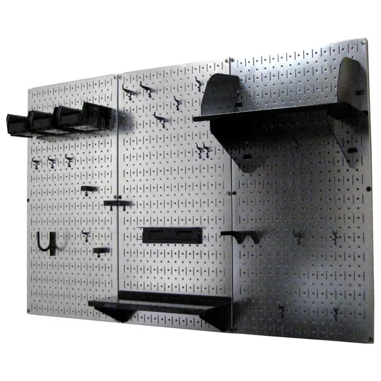Galvanized Steel Pegboard Tool Storage Kit with Black Accessories