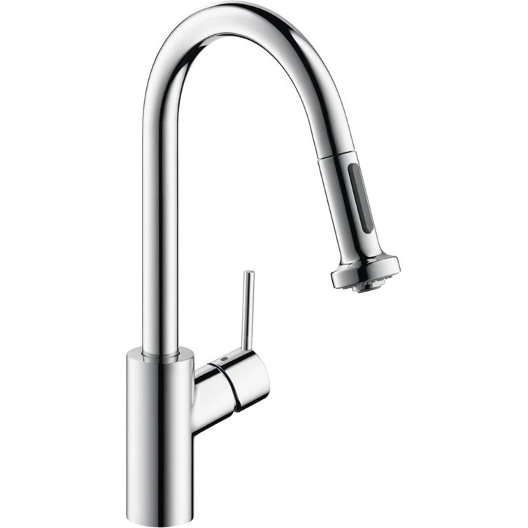 Sleek Steel Optik 16'' Brass Single Handle Pull-Down Kitchen Faucet