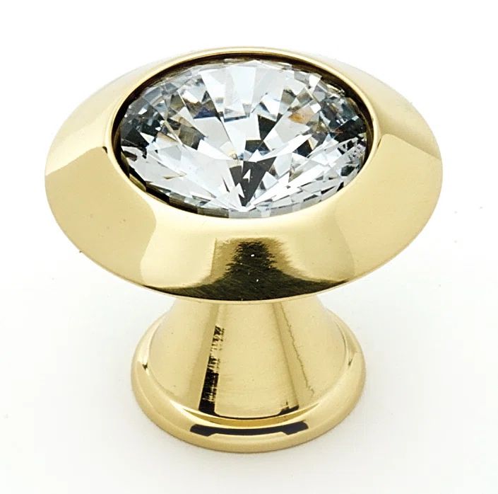 Polished Brass and Crystal Round Cabinet Knob